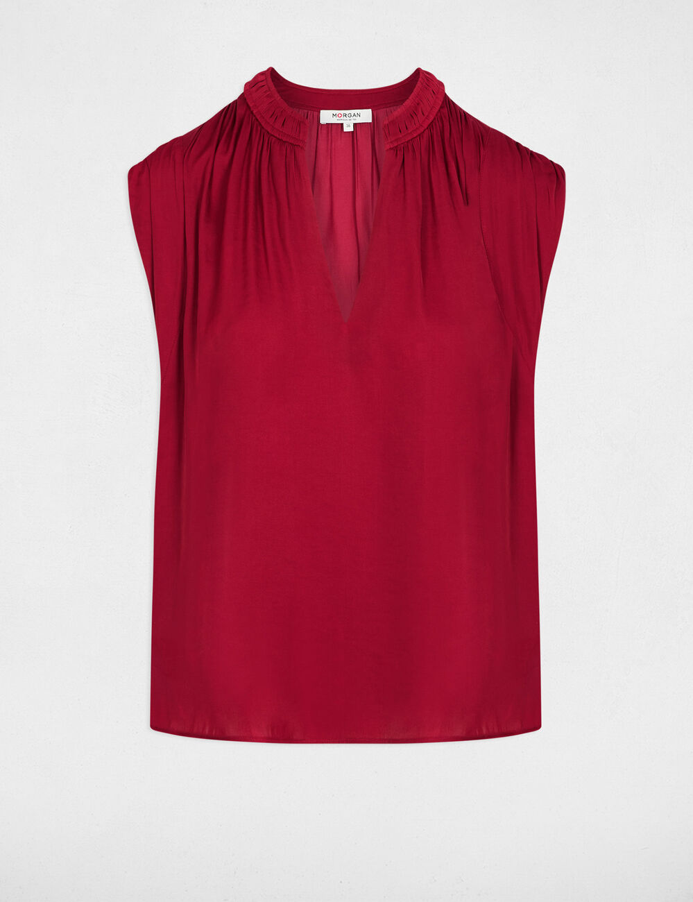 Blouse manches courtes satin bordeaux femme