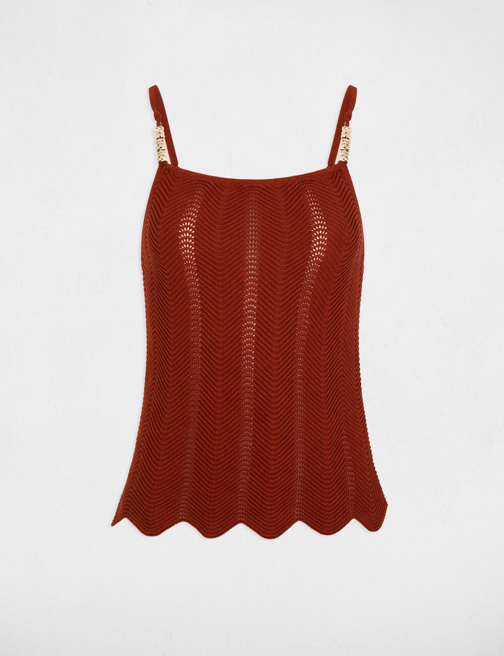 Top maille bretelles fines marron cognac femme