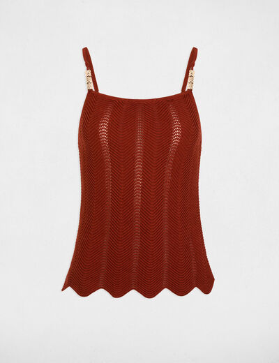 Top maille bretelles fines marron cognac femme