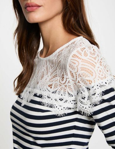 T-shirt manches longues rayé blanc femme