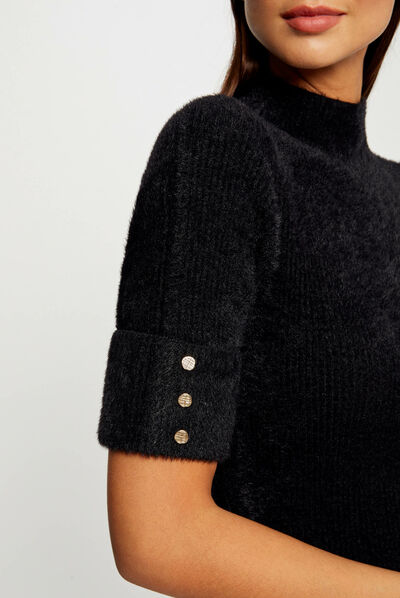 Robe pull ajustée manches courtes noir femme