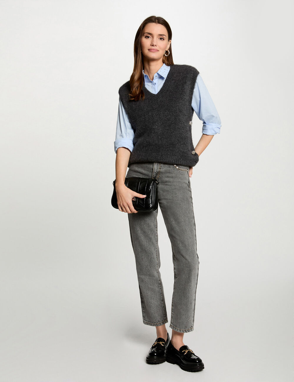 Pull sans manches gris foncé femme