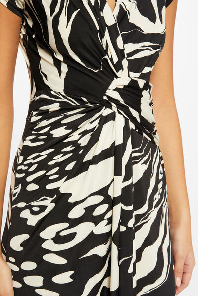 Robe longue droite imprimé abstrait noir femme
