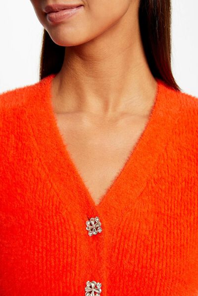 Pull manches courtes à boutons orange femme