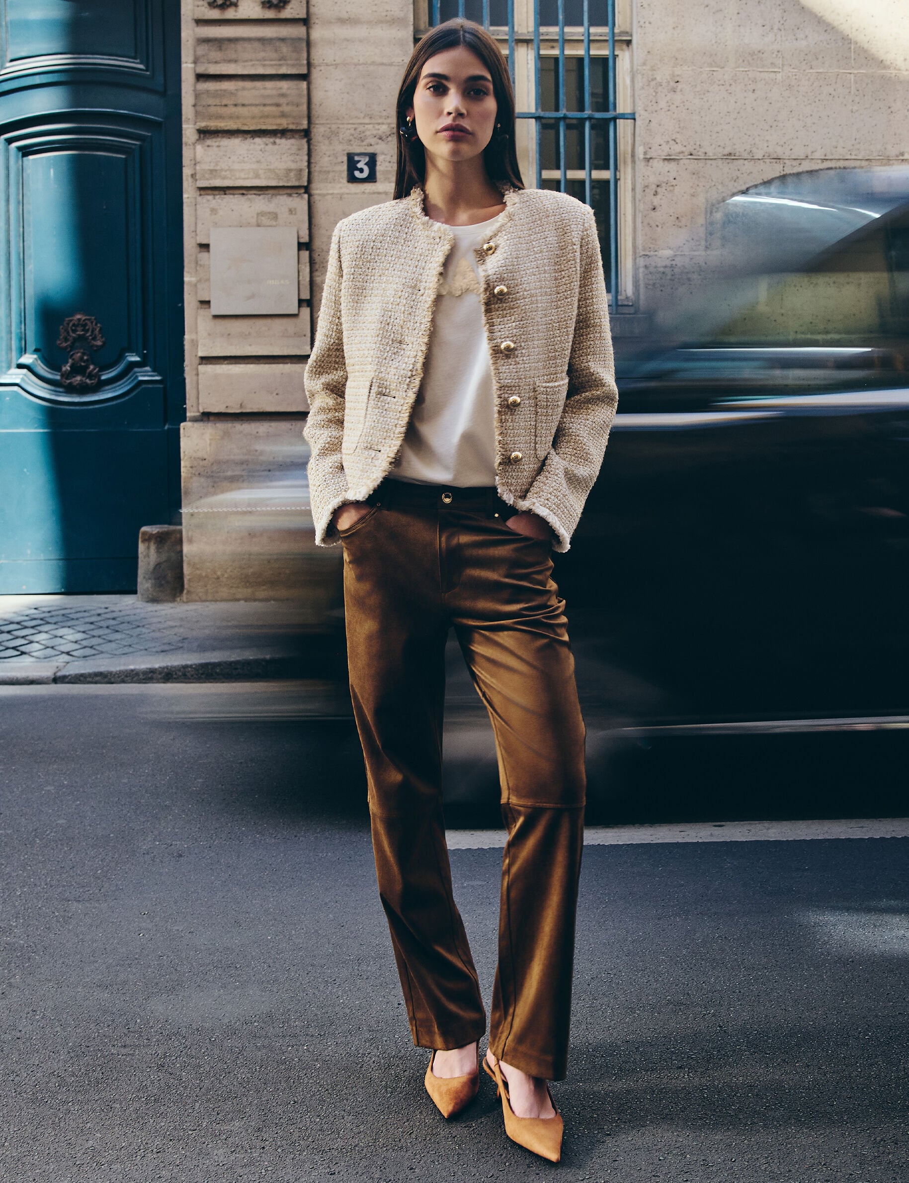 Pantalon droit suédine femme