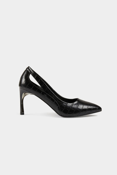 Escarpins croco avec ouvertures noir femme