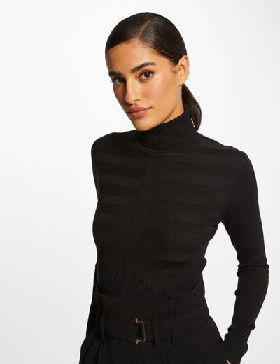 Pull col roul&eacute; cintr&eacute; noir femme