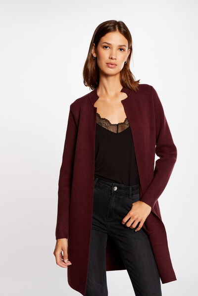 Gilet droit à col cranté rouge vin femme
