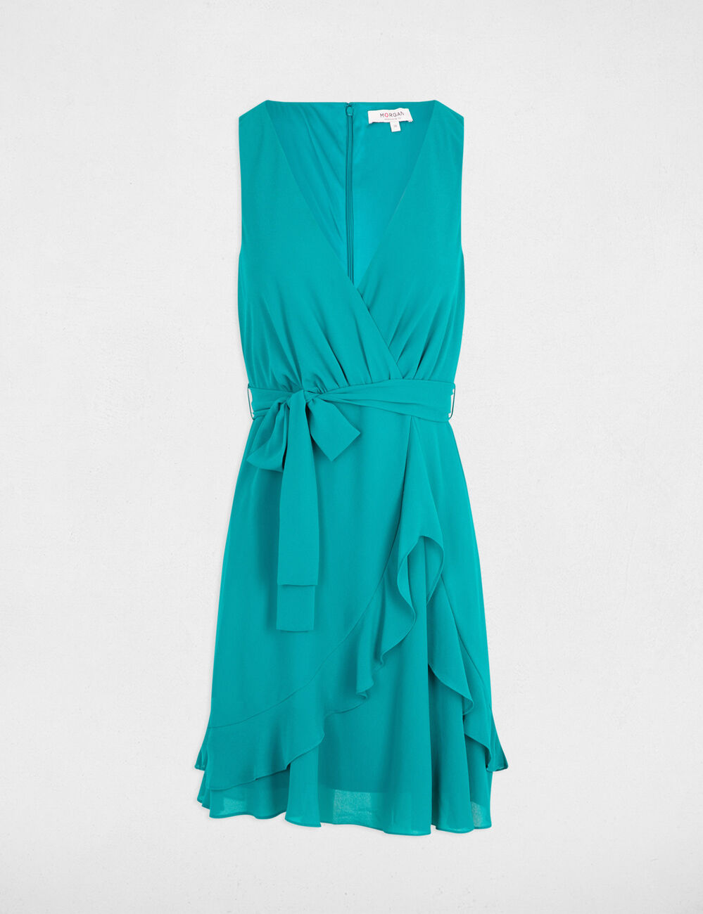 Robe courte portefeuille bleu turquoise femme