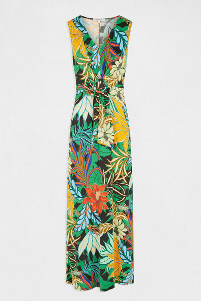 Robe longue droite imprimé végétal multico femme