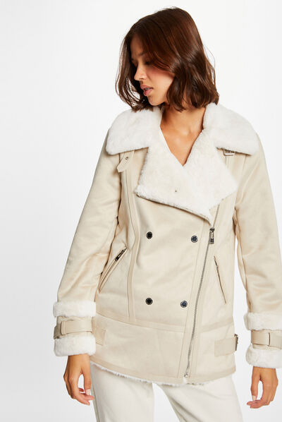 Blouson droit zippé beige femme