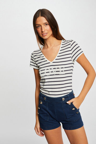 T-shirt manches courtes à rayures marine femme