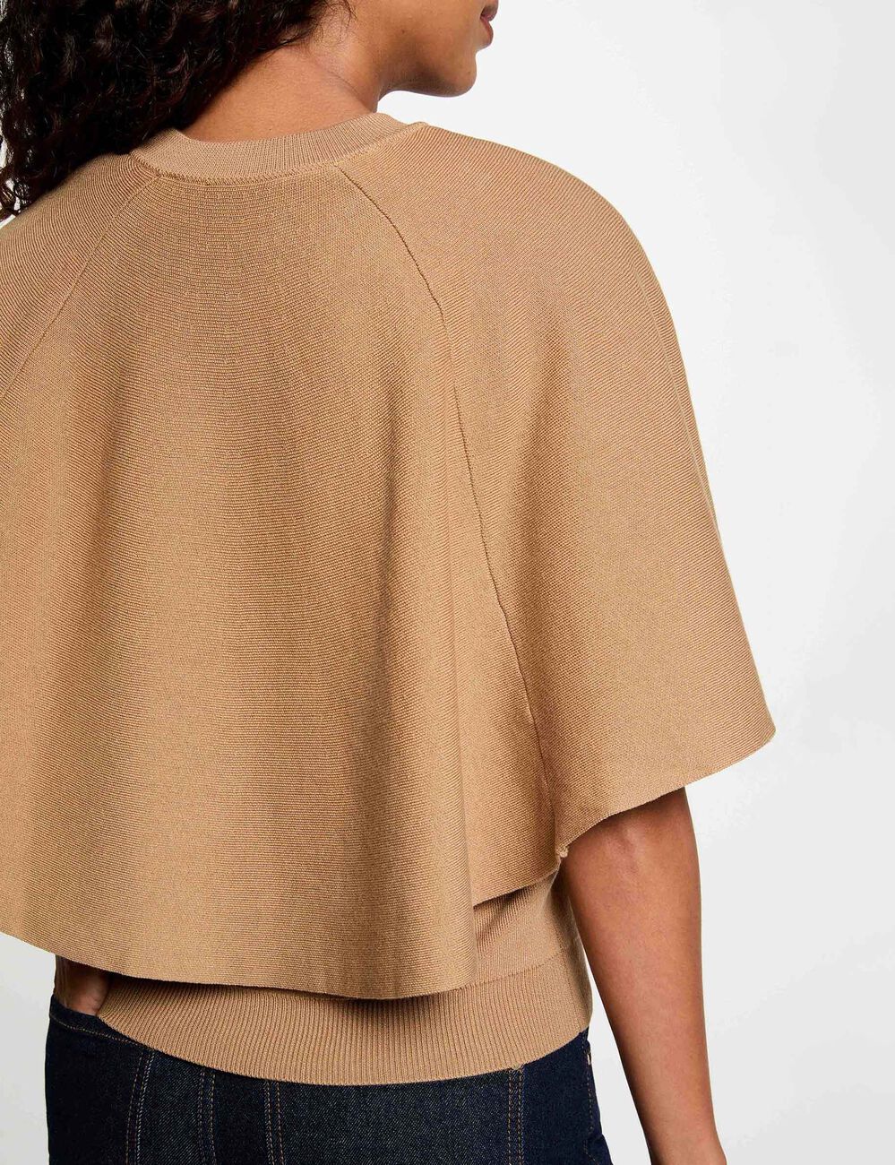 Pull col rond manches &eacute;vas&eacute;es beige femme