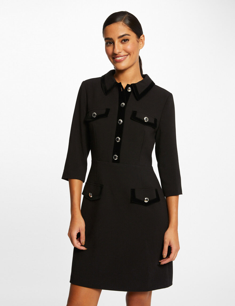Robe droite manches 3/4 noir femme