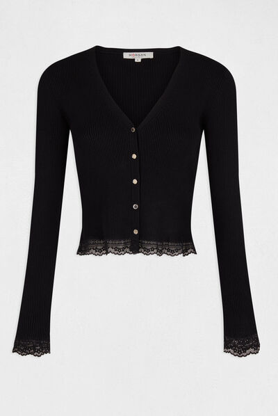 Gilet manches longues avec dentelle noir femme