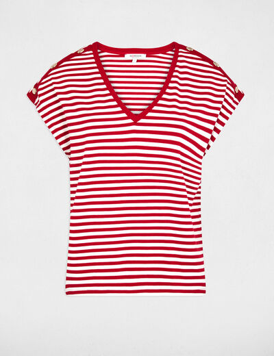 T-shirt ray&eacute; col v blanc femme
