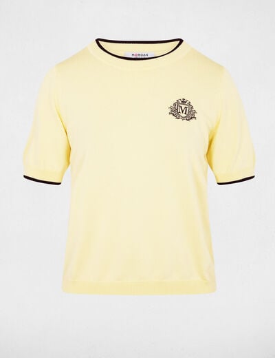 Pull manches courtes jaune pastel femme
