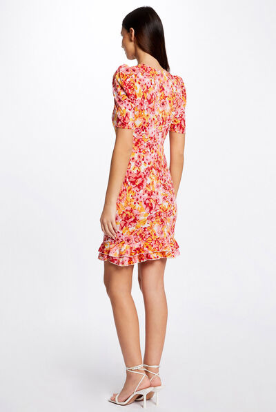 Robe ajustée froncée imprimé floral multico femme