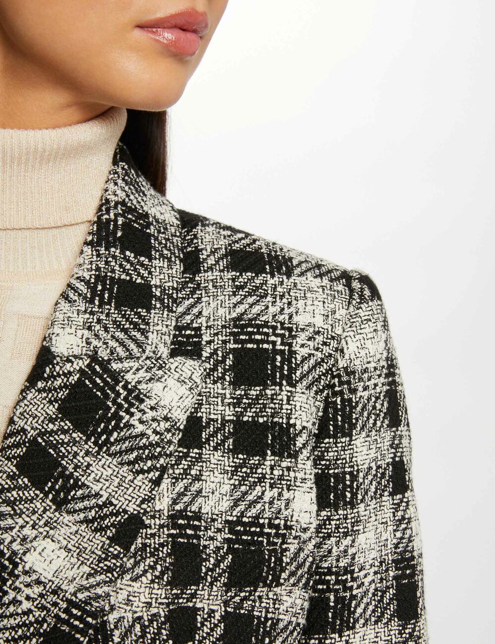 Veste cintrée boutonnée à carreaux noir femme