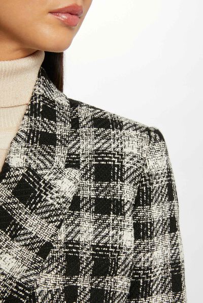 Veste cintrée boutonnée à carreaux noir femme