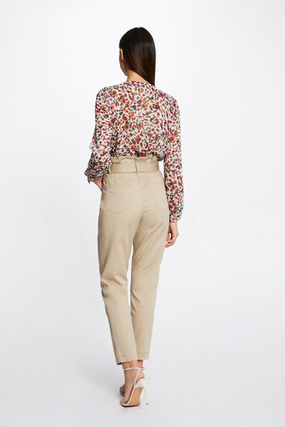 Chemise manches longues imprimé floral ecru femme