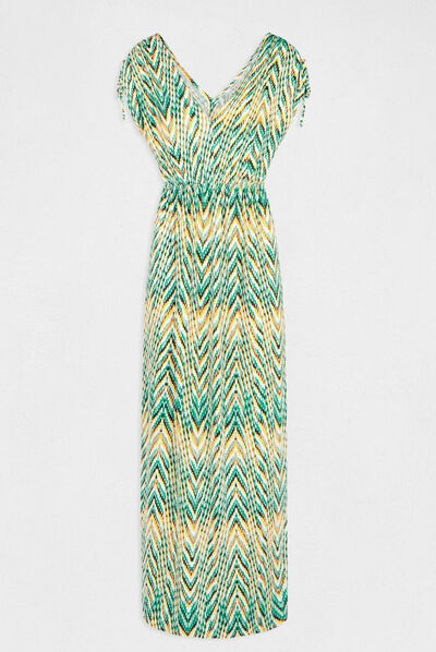 Robe longue droite imprimé chevron vert femme