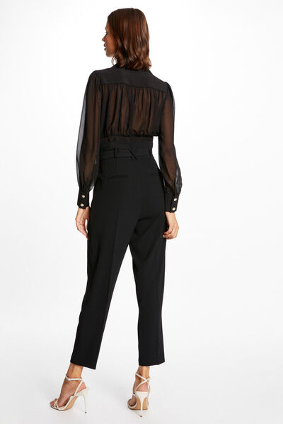 Blouse manches longues avec plis noir femme
