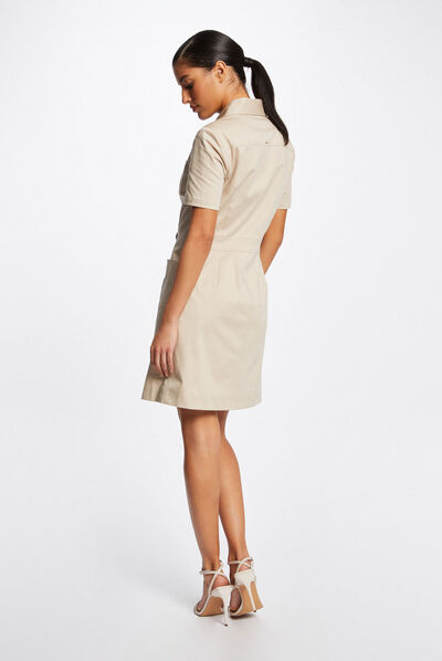 Robe trapèze boutonnée avec boucle beige femme