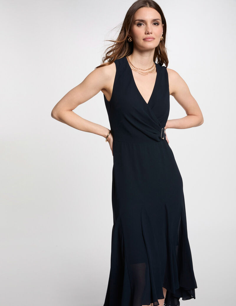 robe midi droite fluide bleu marine femme Robe midi droite fluide bleu marine femme