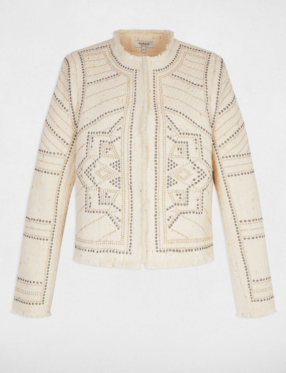Veste droite clout&eacute;e ivoire femme
