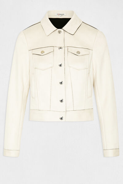 Blouson droit boutonné suédine ecru moyen femme