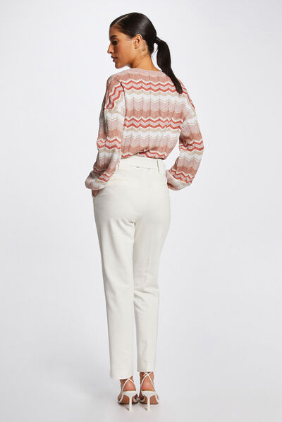 Pull manches longues imprimé chevron vieux rose femme
