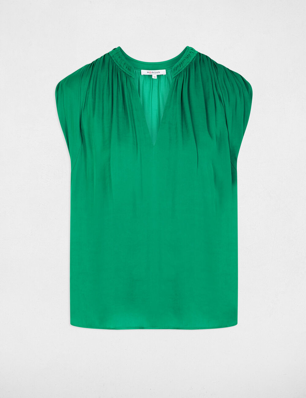 Blouse manches courtes satin vert prairie femme