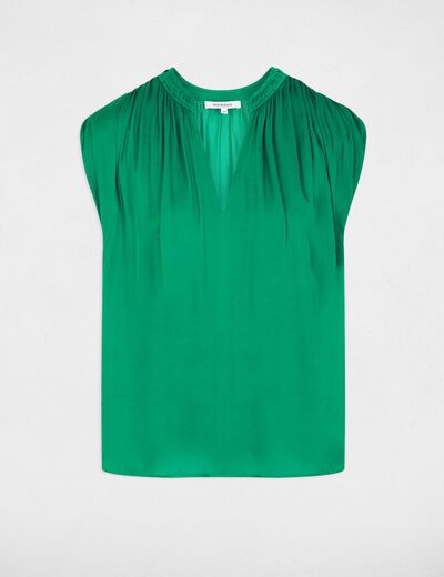 Blouse manches courtes satin vert prairie femme