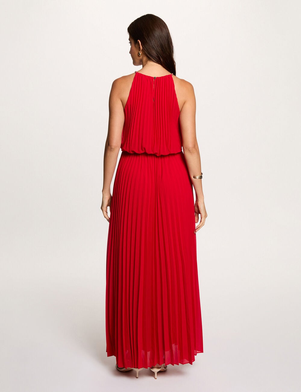 Robe longue pliss&eacute;e rouge femme