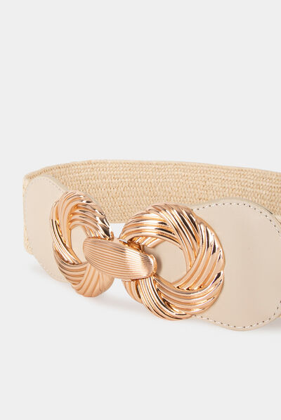 Ceinture élastiquée avec boucles beige femme