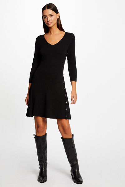 Robe pull trapèze détails boutons noir femme