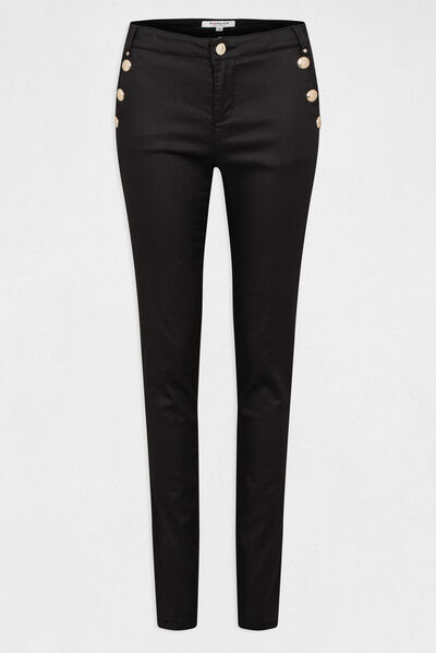 Pantalon slim enduit à pont noir femme
