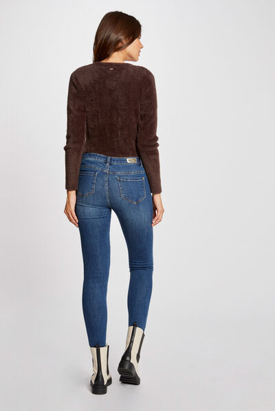 Pull manches longues à col en V marron fonce femme