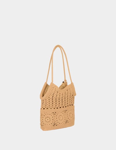 Sac crochet dentelle camel femme