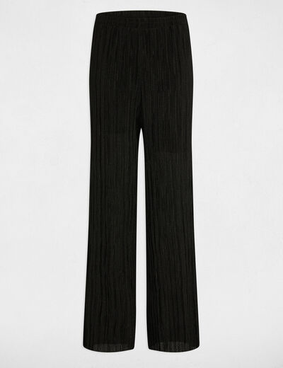 Pantalon large pliss&eacute; noir femme