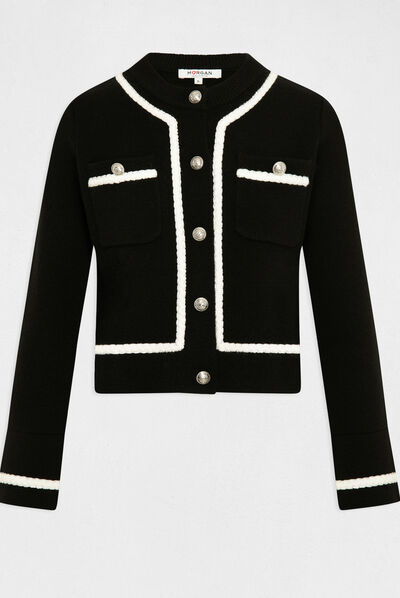 Gilet manches longues boutonné noir femme