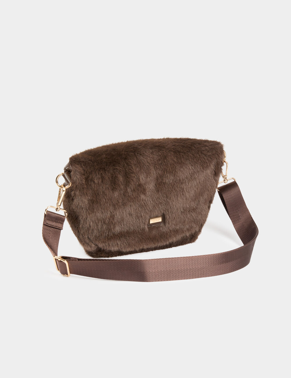 Sac banane fausse fourrure marron fonc&eacute; femme