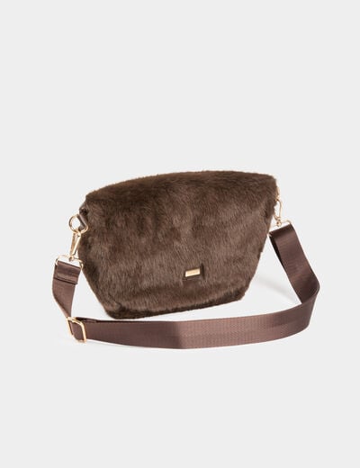 Sac banane fausse fourrure marron fonc&eacute; femme