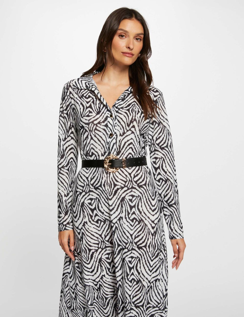 Robe midi droite imprim&eacute;e multico femme