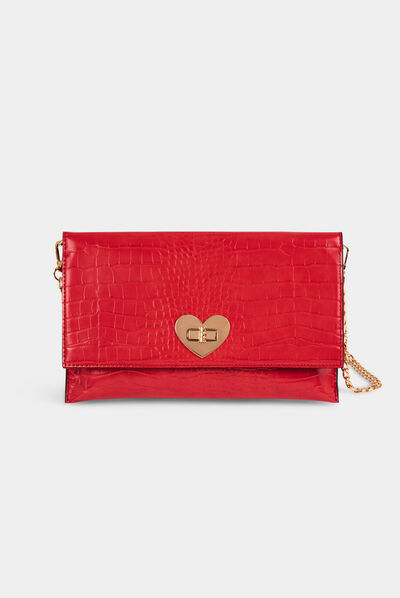 Sac pochette aspect croco rouge femme