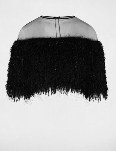 Blouse fausse fourrure noir femme