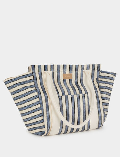 Sac cabas ray&eacute; ecru femme