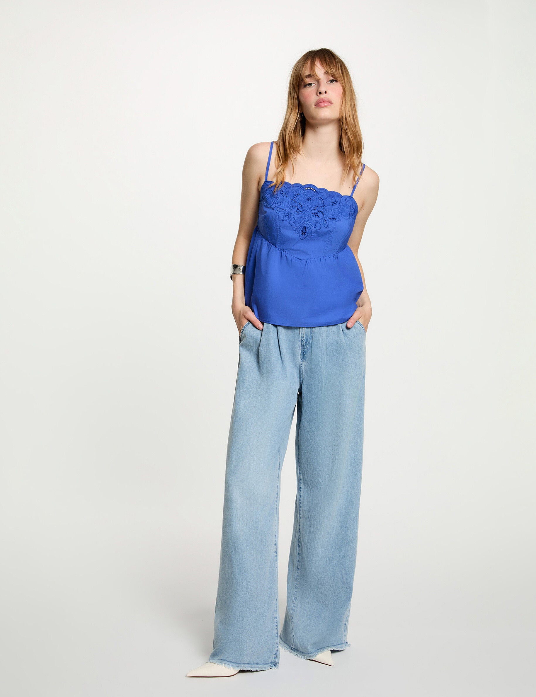 Jean large taille haute bleach femme