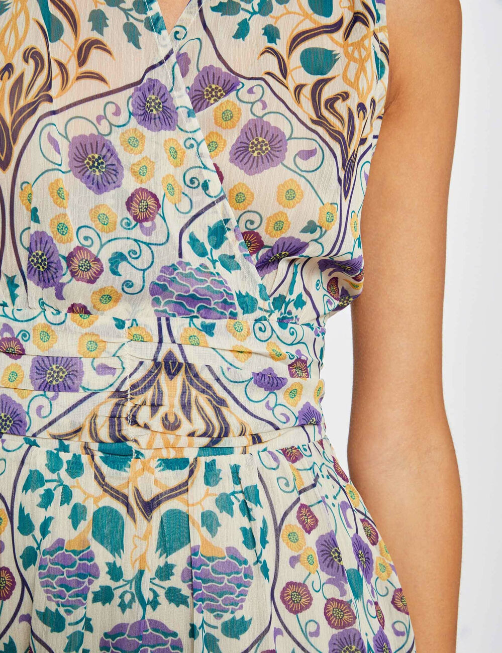Robe midi évasée imprimé végétal multico femme